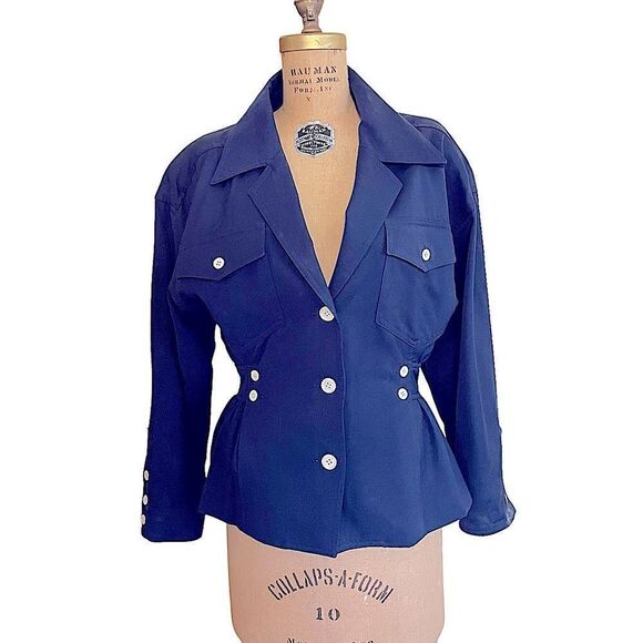 Vintage 1990s Karl Lagerfeld Sample Sale Blue Peplum Jacket - Picture 1 of 14